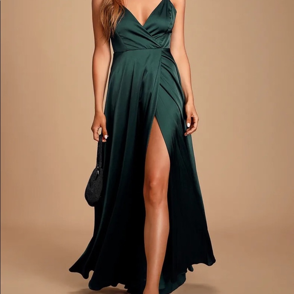 Ode To Love Emerald Green Satin Maxi Dress